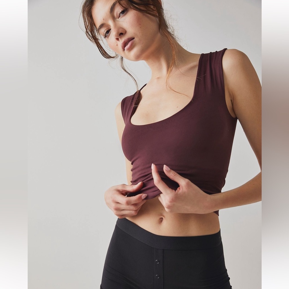 Free People Clean Lines Muscle Cami Size S/XS Maroon